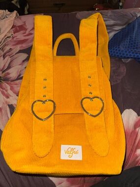 Valfre Orange/Yellow Corduroy Mini Backpack with Heart Buckles